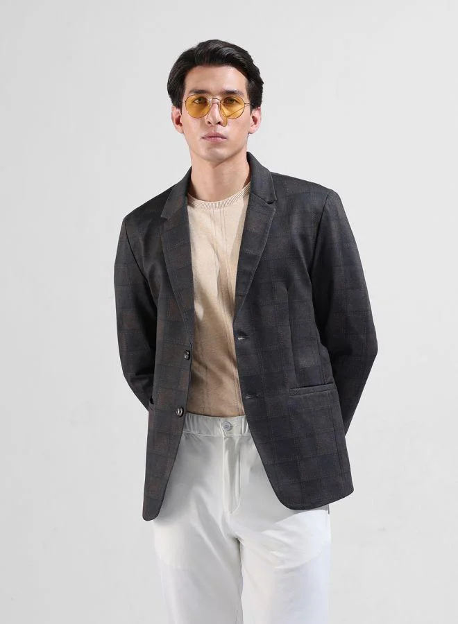 The Indian Garage Co Men Comfort Fit Checked Notch Collar Full Sleeves Blazer